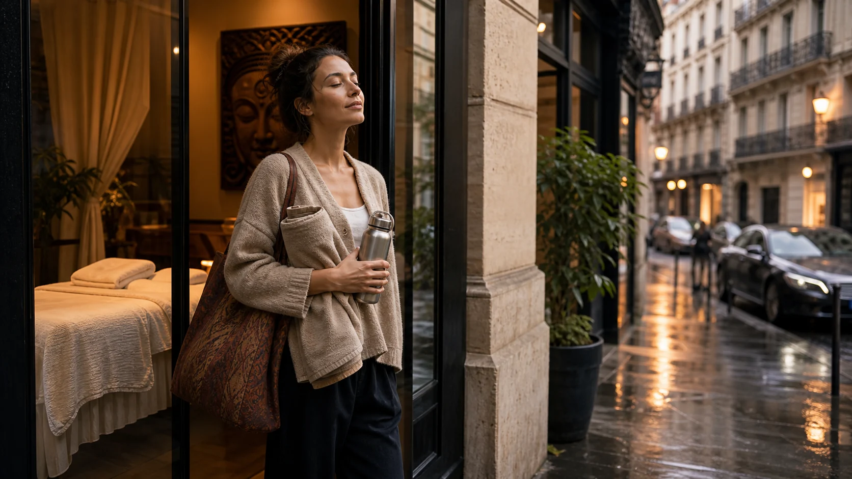 Relaxed person walking in Paris after a wellness appointment
